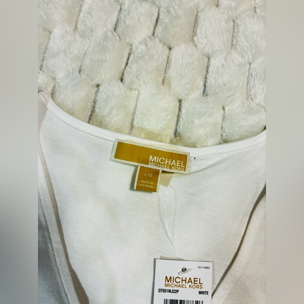 Michael Kors White Loose Fit Sleeveless Cutout Blouse - Size L - Picture 8 of 11